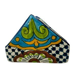 Talavera Vaso Napkin / Letter Holder Hand Painted Ceramic Multicolor